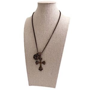 Fashionable Boho Statement Necklace with Cross in Vintage Tone